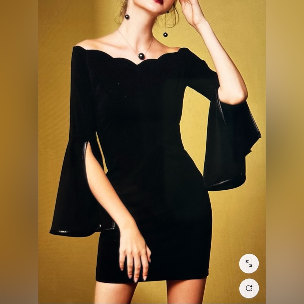 Masked Queen Bell Sleeve Mini Black Dress